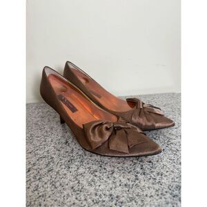 Nina Shoes Evening Formal Satin Dressy Copper Brown Bow Kitten Heels 7.5 Point T